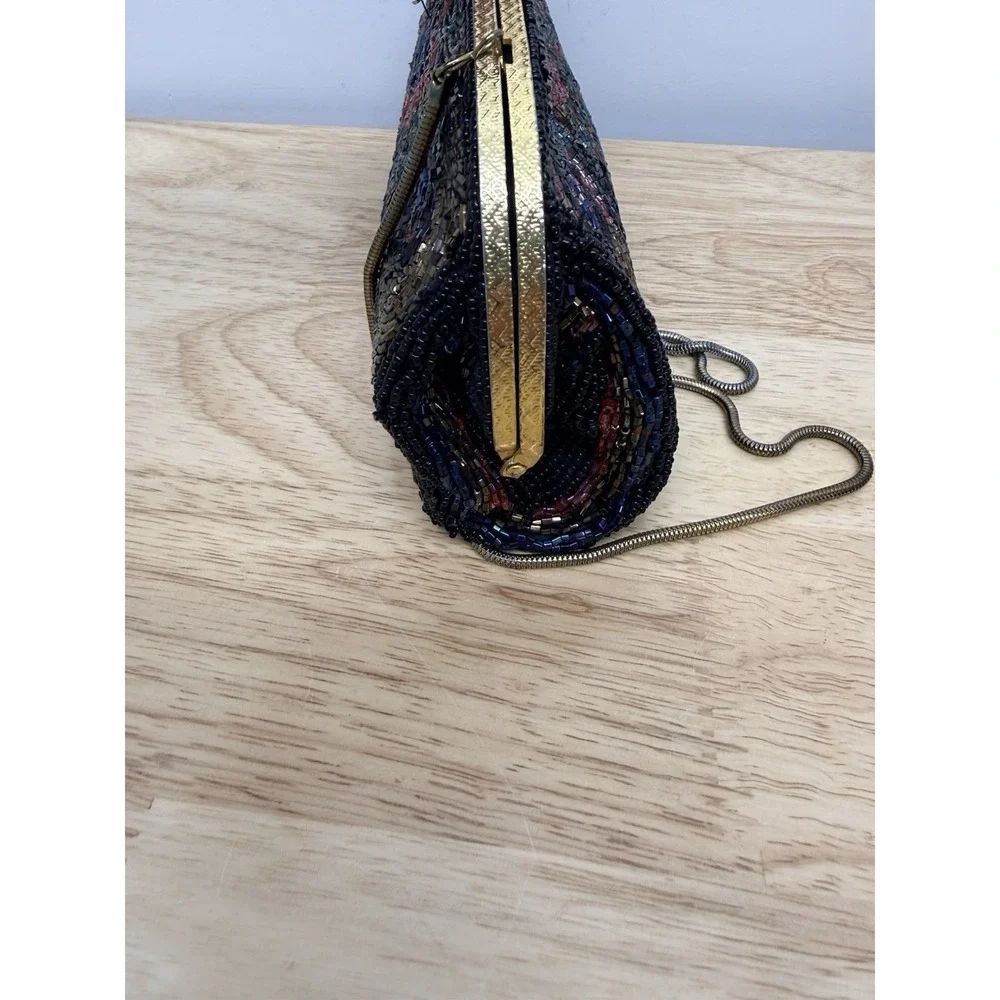 Vintage Beaded Clutch Purse Glass Seed Beads‎ Floral Art Deco Evening Bag #54